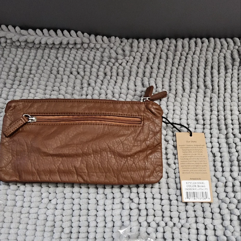 New Ampere Creations Vegan Leather Wristlet with dust bag in brown